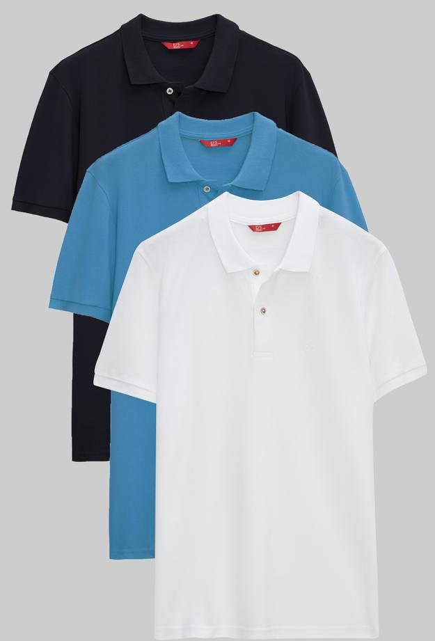 Ds Damat Regular Fit Lacivert/Turkuaz/Beyaz Pike Dokulu %100 Pamuk Polo Yaka T-Shirt