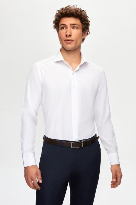 Ds Damat Slim Fit Beyaz İtalyan Yaka Gömlek - 8681779952190 | D'S Damat