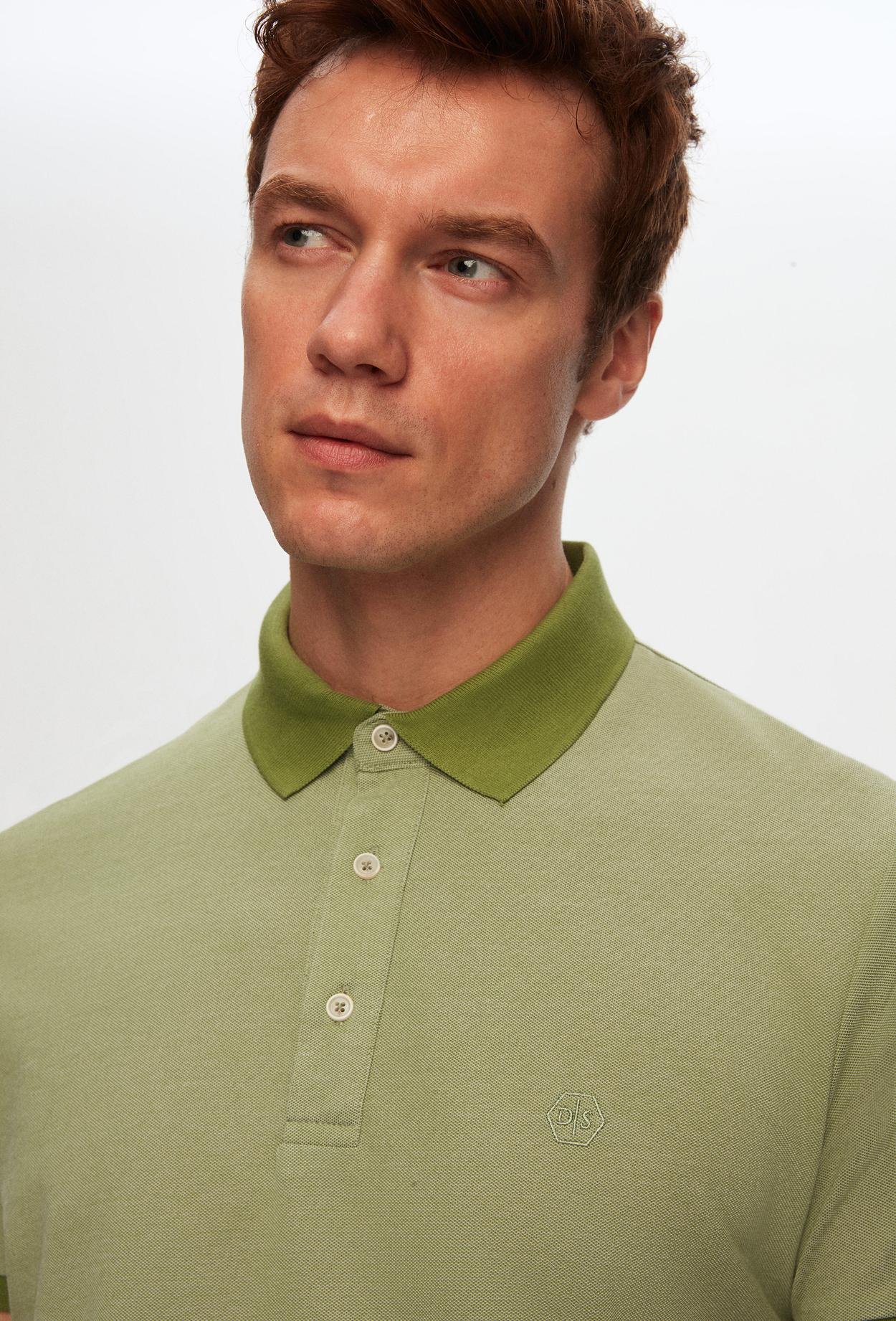 Ds Damat Regular Fit Yeşil Polo Yaka Nakışlı Pamuk Karışımlı T-Shirt