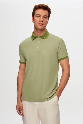 Ds Damat Regular Fit Yeşil Polo Yaka Nakışlı Pamuk Karışımlı T-Shirt - 8683578009853 | D'S Damat
