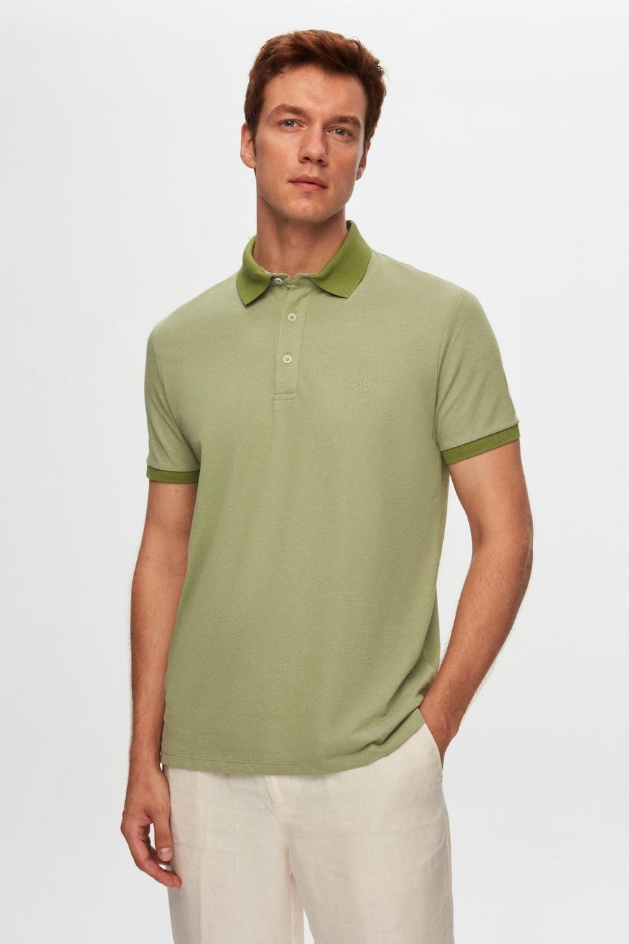 Ds Damat Regular Fit Yeşil Polo Yaka Nakışlı Pamuk Karışımlı T-Shirt - 8683578009853 | D'S Damat