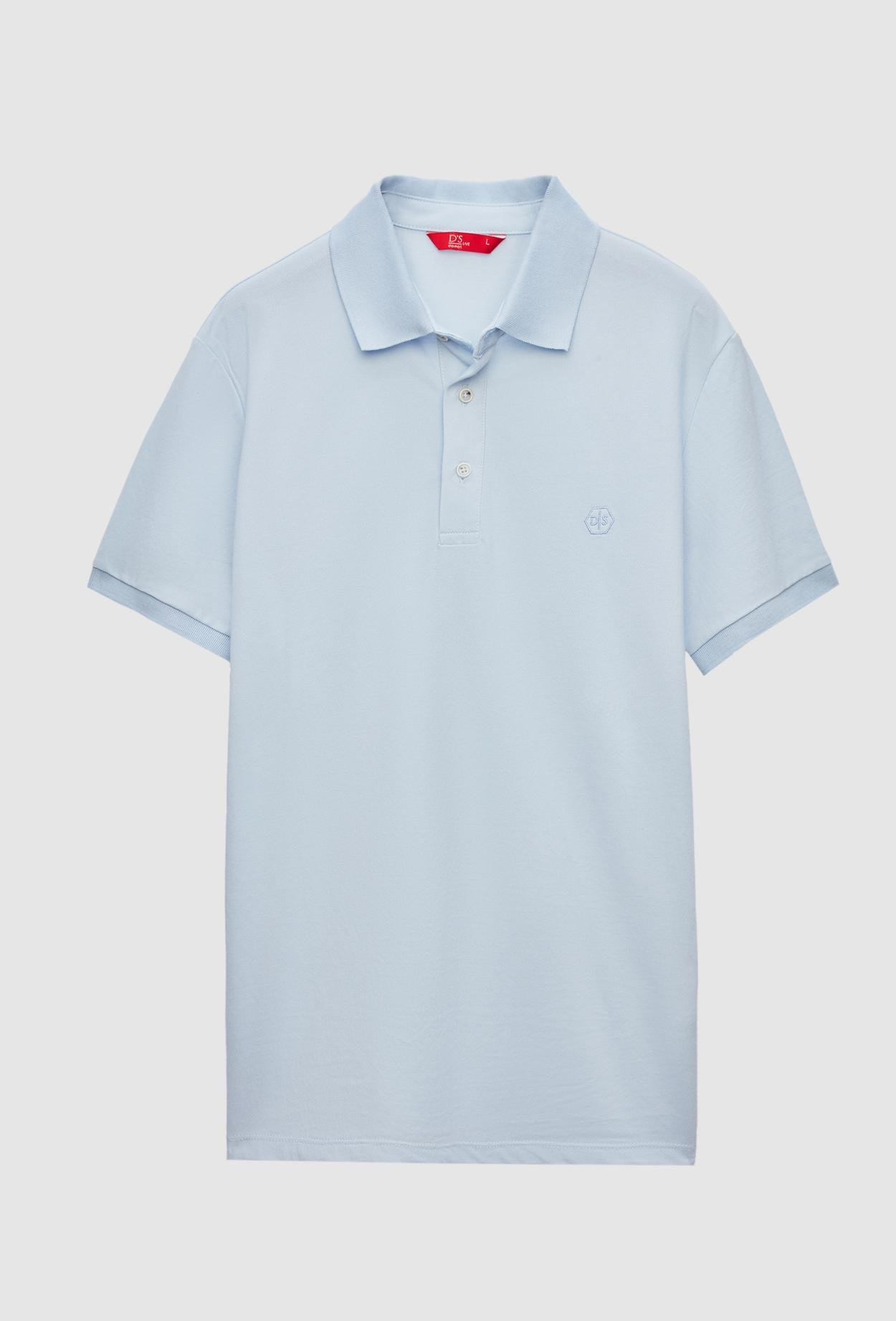 Ds Damat Regular Fit Mavi Polo Yaka Nakışlı Pamuk Karışımlı T-Shirt