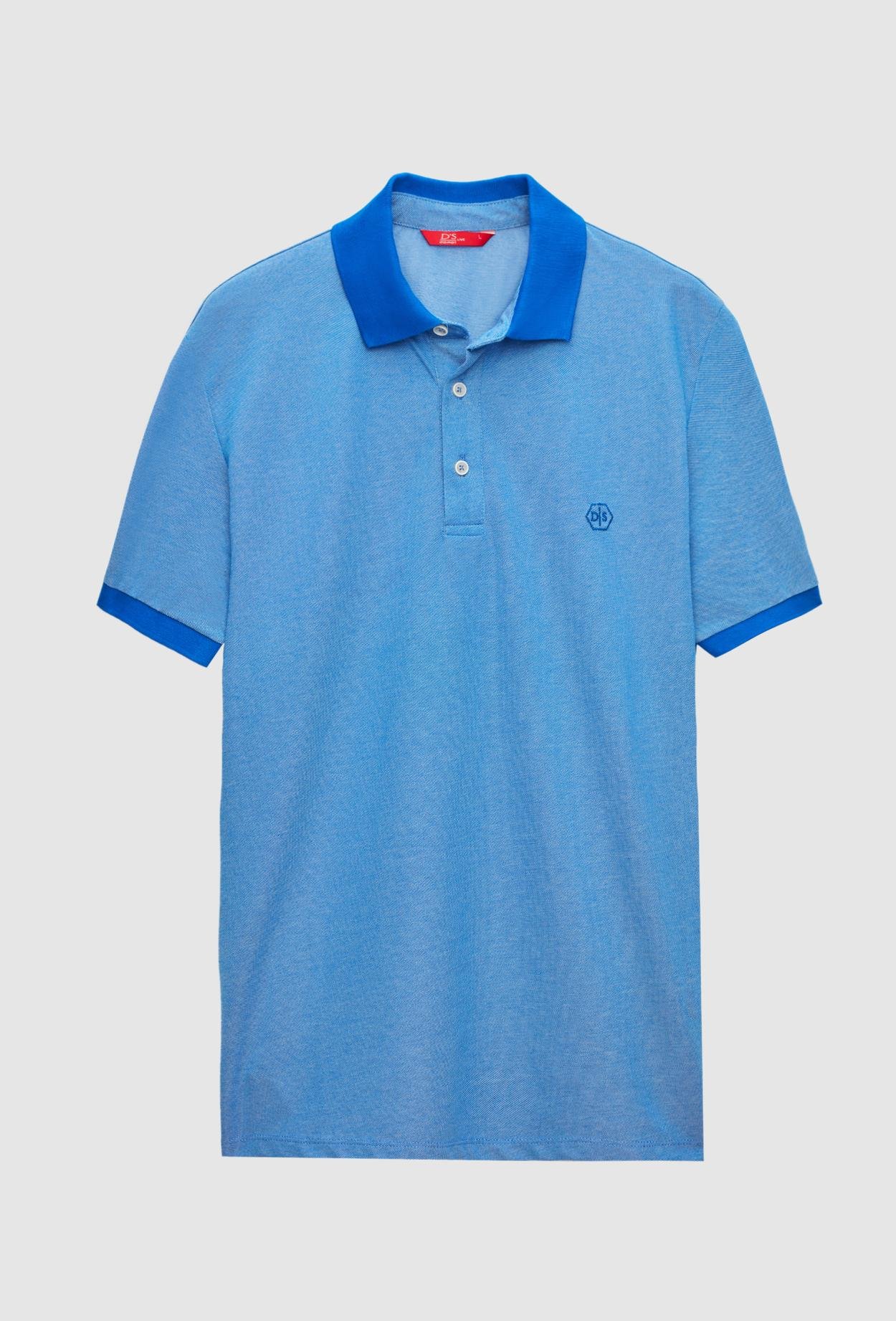 Ds Damat Regular Fit Saks Mavi Polo Yaka Nakışlı Pamuk Karışımlı T-Shirt