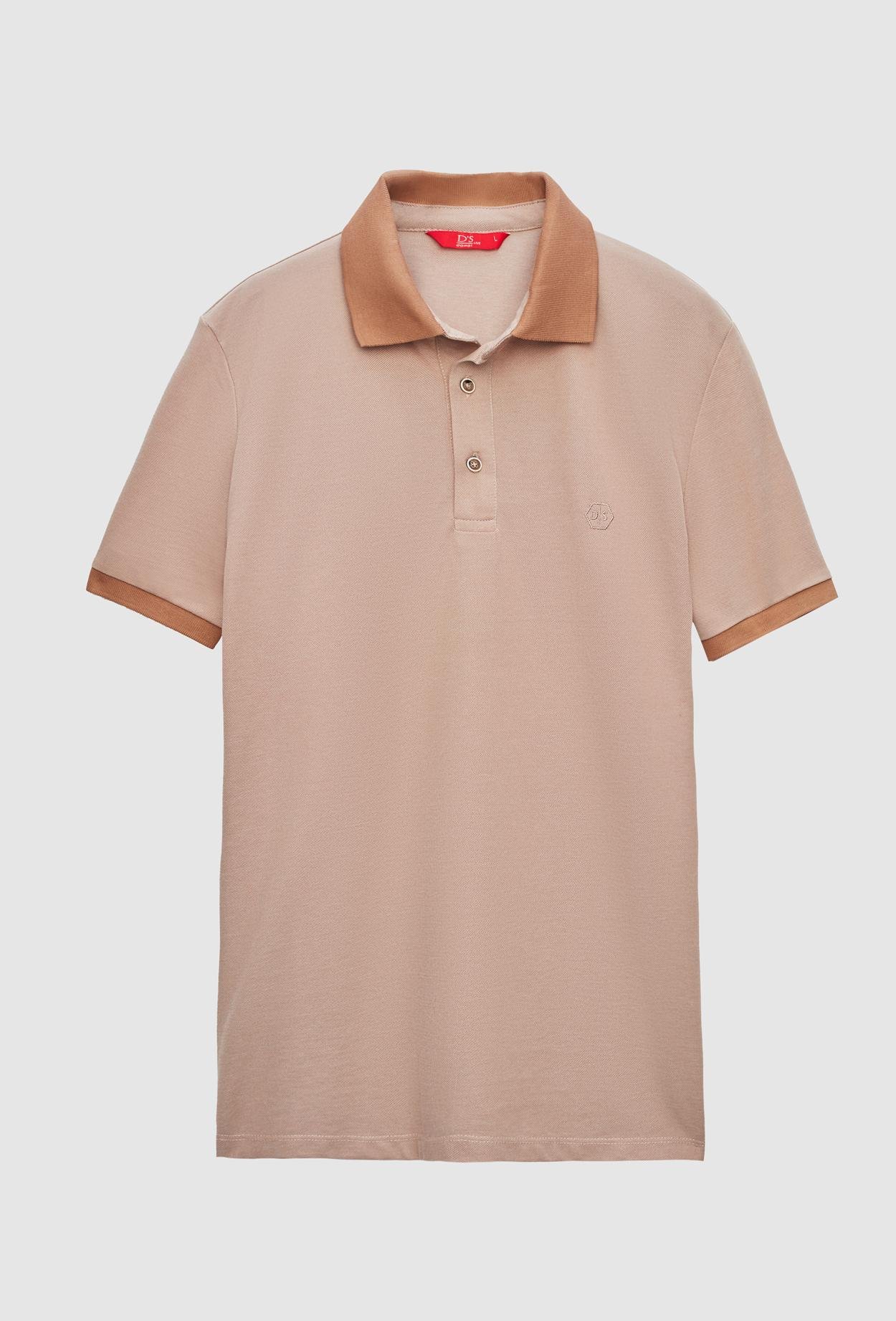 Ds Damat Regular Fit Açık Bej Polo Yaka Nakışlı Pamuk Karışımlı T-Shirt