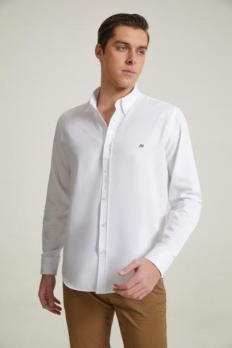 Ds Damat Slim Fit Beyaz Oxford Nakışlı Gömlek - 8682445130331 | D'S Damat