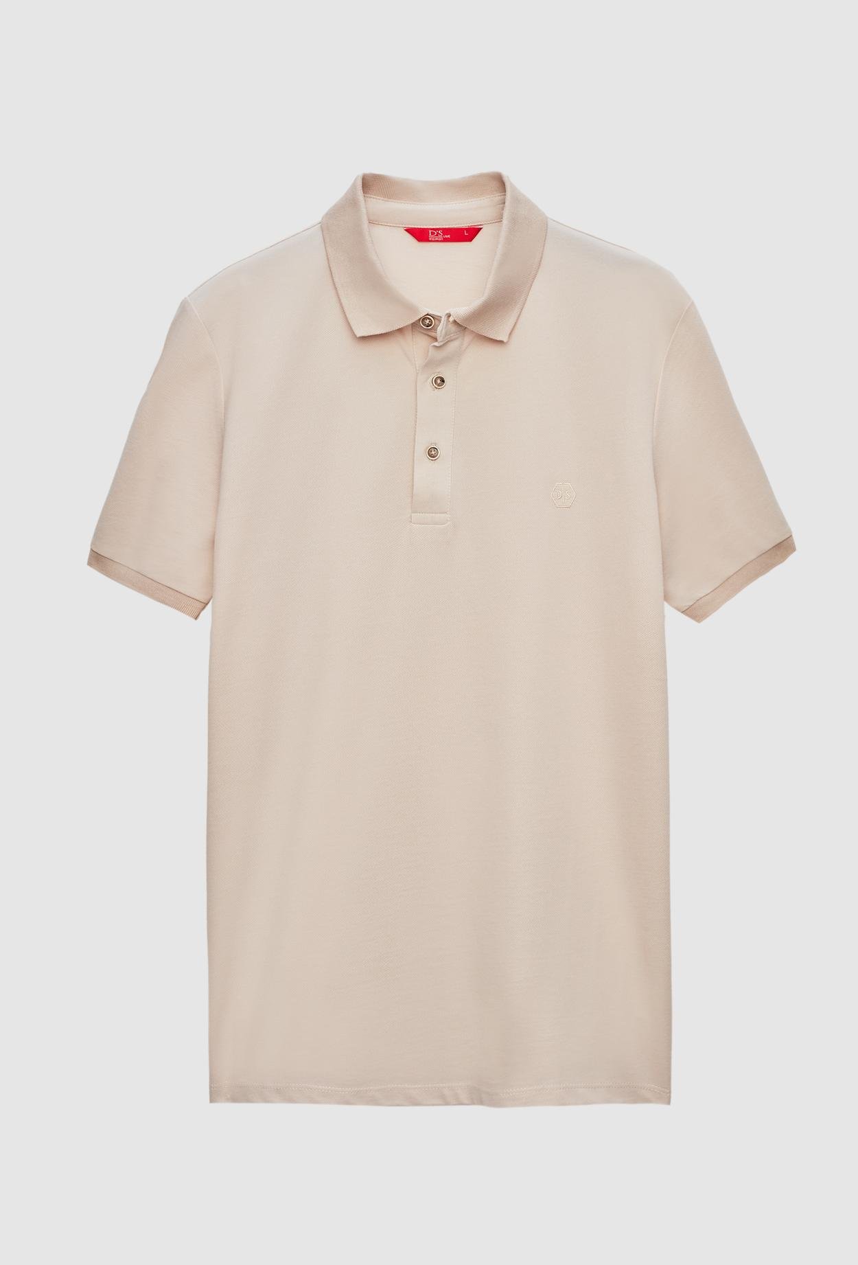 Ds Damat Regular Fit Bej Polo Yaka Nakışlı Pamuk Karışımlı T-Shirt