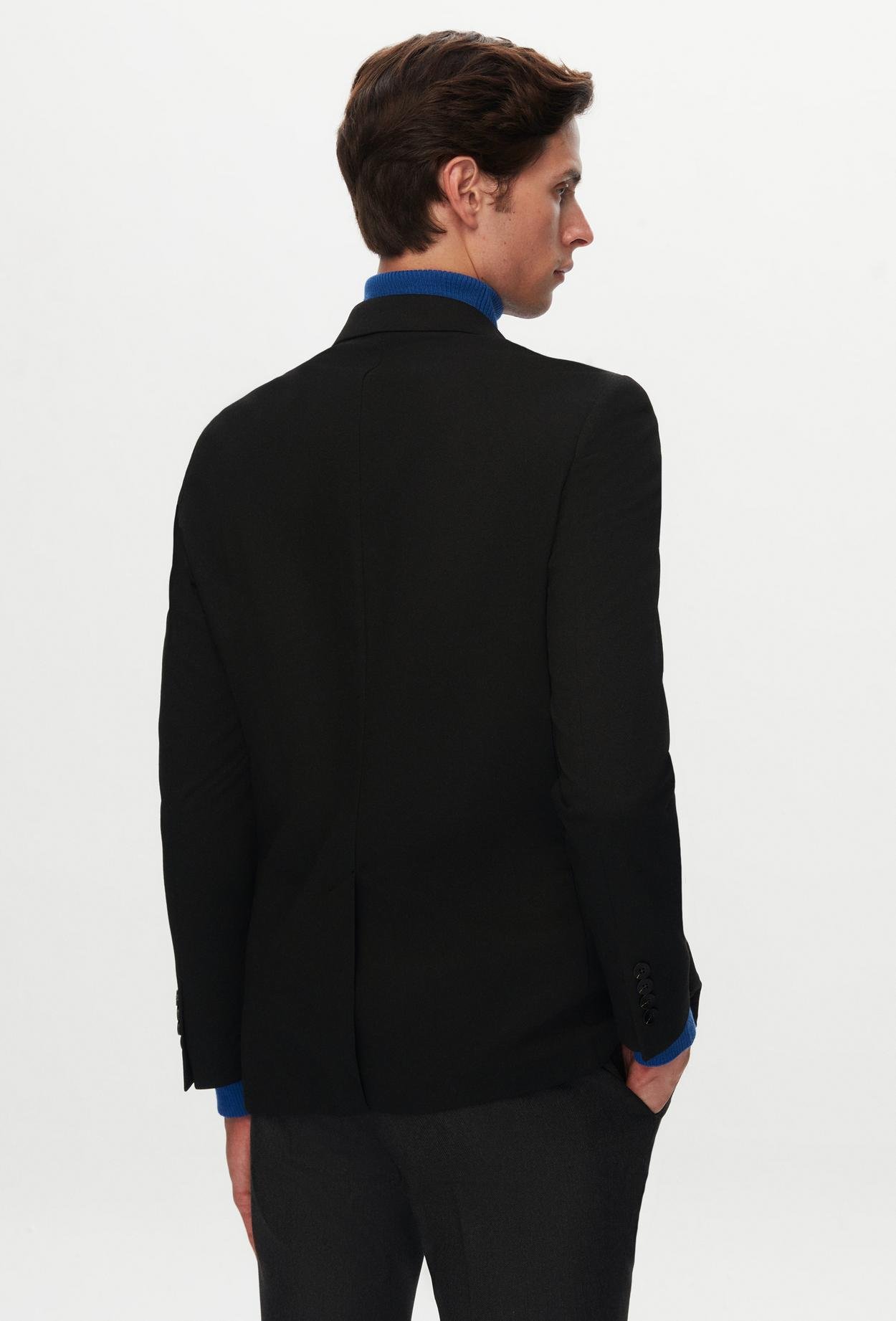Twn Slim Fit Siyah Gabardin Fermuar Detaylı Kruve Kumaş Ceket