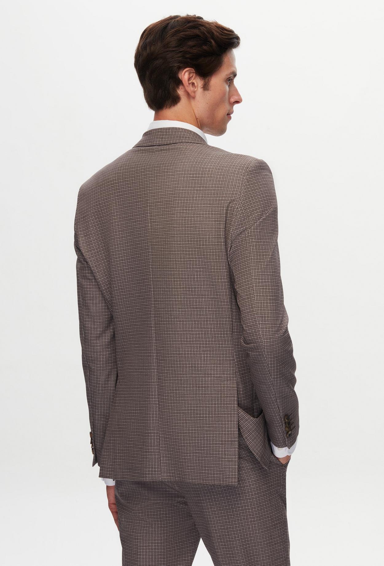 Ds Damat Slim Fit Kahverengi Baskılı Kırışmayan Sihirli Takim Elbise