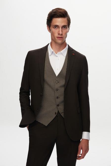 Twn Slim Fit Açık Kahverengi Armürlü Takim Elbise Kombinli - 8683219374142 | D'S Damat