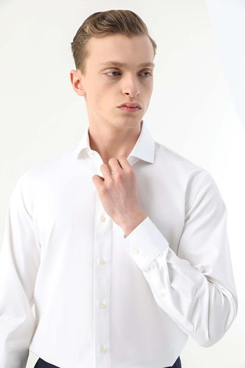 Damat Slim Fit Beyaz Desenli %100 Pamuk Gömlek - 8683408086788 | Damat Tween