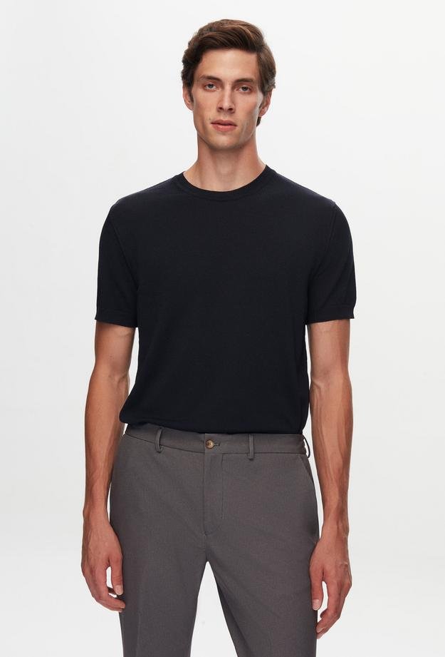 Twn Slim Fit Lacivert Düz Örgü Rayon Örme T-Shirt
