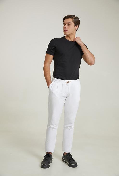 Damat Slim Fit Beyaz Keten Karışımlı Jogger Pantolon - 8682365106218 | Damat Tween