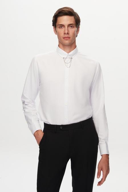 Twn Slim Fit Beyaz Krep Desen Gömlek - 8683218150808 | D'S Damat