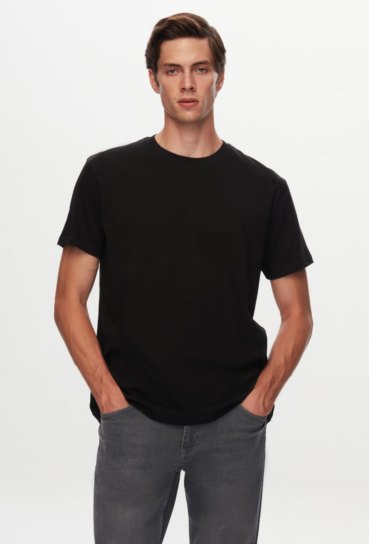 Twn Relaxed Fit Siyah Düz Örgü %100 Pamuk T-Shirt