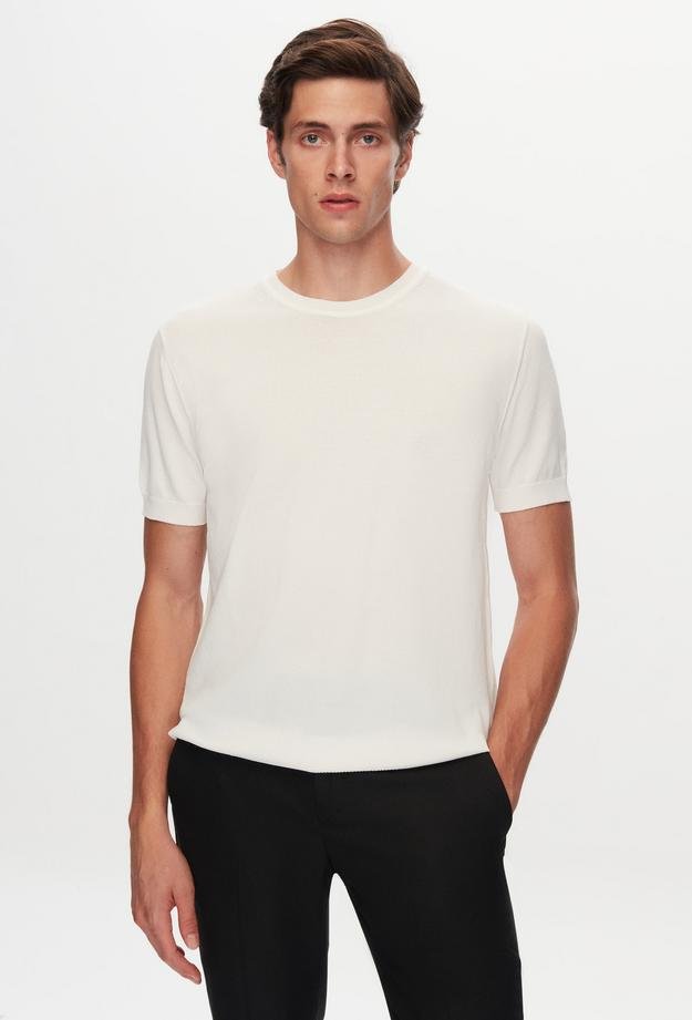 Twn Slim Fit Ekru Düz Örgü Rayon Örme T-Shirt