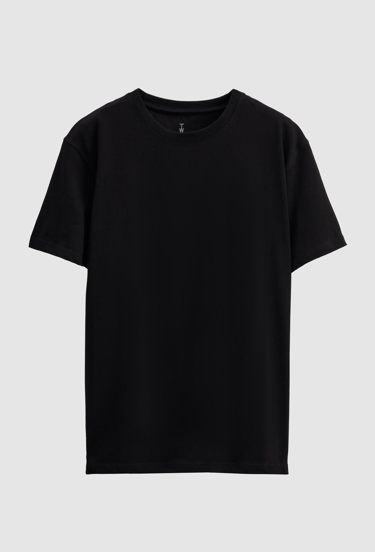 Twn Relaxed Fit Siyah Düz Örgü %100 Pamuk T-Shirt