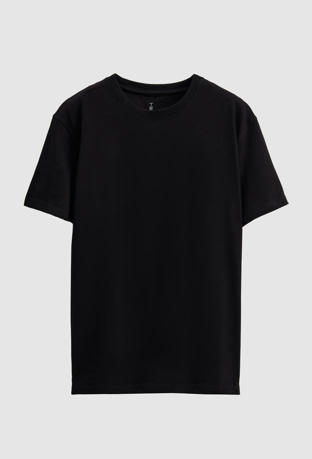 Twn Relaxed Fit Siyah Düz Örgü T-Shirt