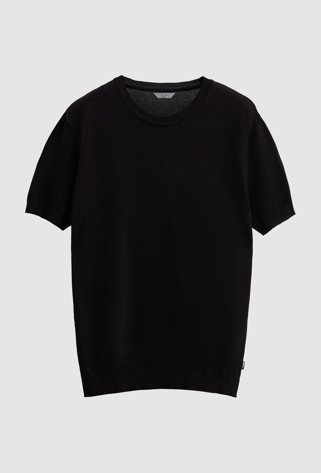 Twn Slim Fit Siyah Düz Örgü Rayon Örme T-Shirt