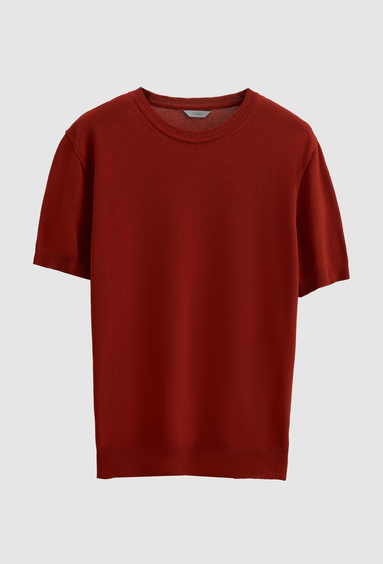 Twn Slim Fit Kiremit Düz Örgü Rayon Örme T-Shirt