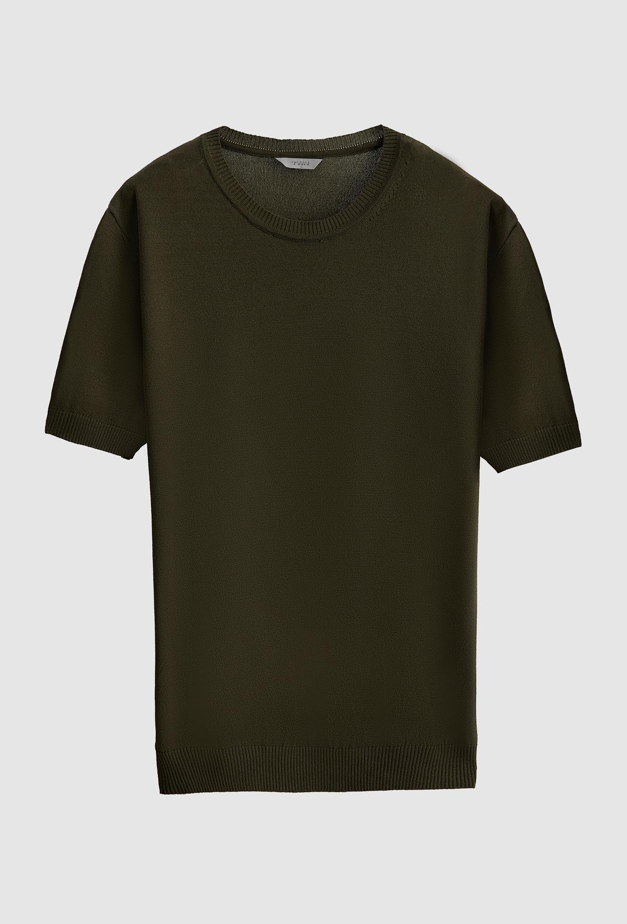 Twn Slim Fit Haki Düz Örgü Rayon Örme T-Shirt