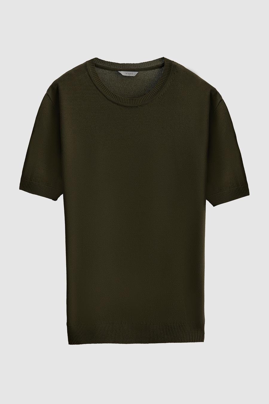 Twn Slim Fit Haki Düz Örgü Rayon Örme T-Shirt - 8683219375194 | D'S Damat