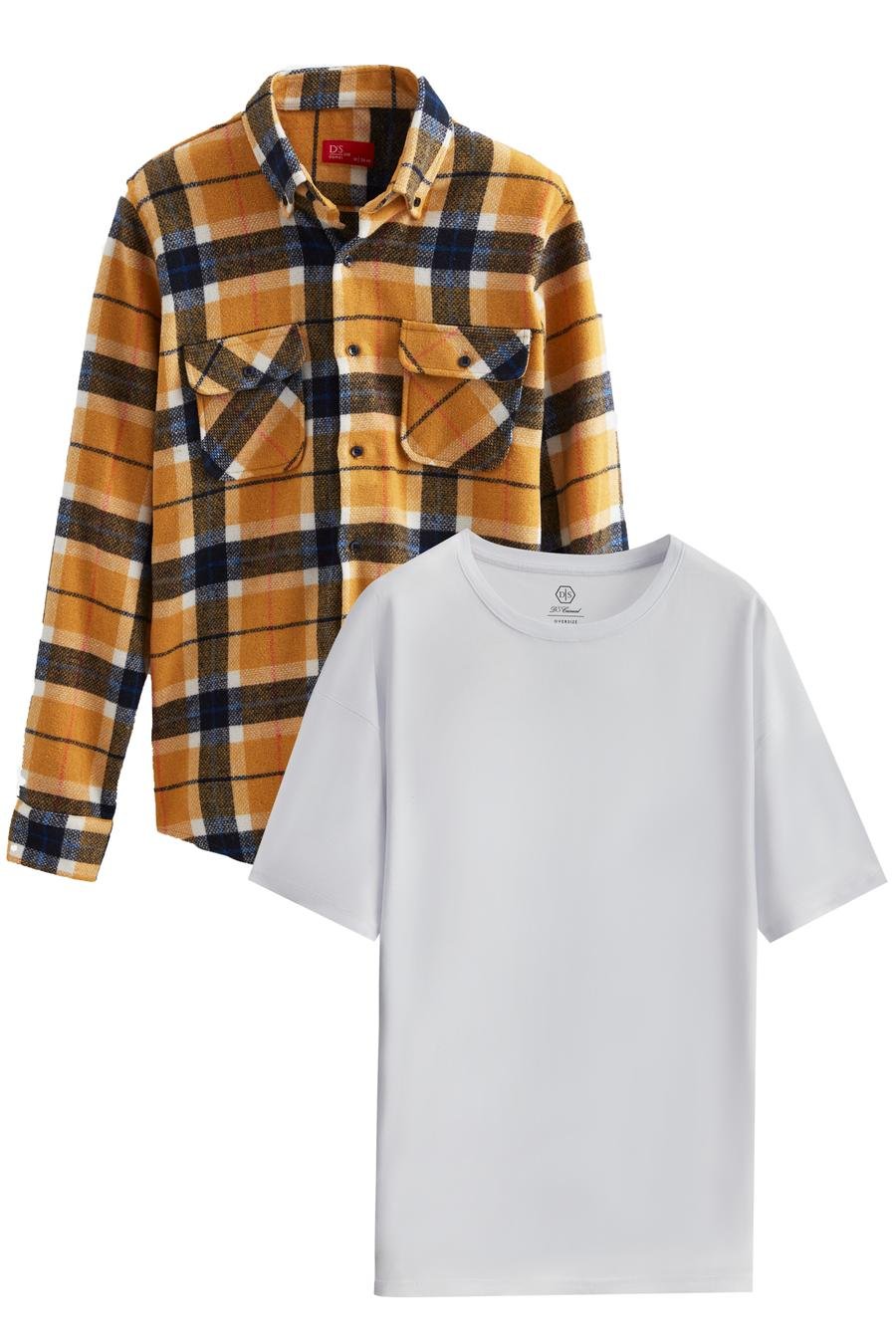 Ds Damat Regular Fit Hardal Tshirt-Oduncu Gömlek - 8683578025860 | D'S Damat