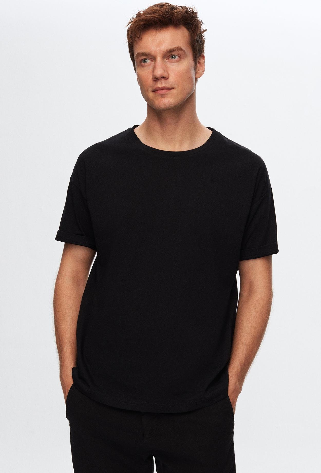 Ds Damat Comfort Siyah/Beyaz 5'Li Bol Kesim %100 Pamuk T-Shirt
