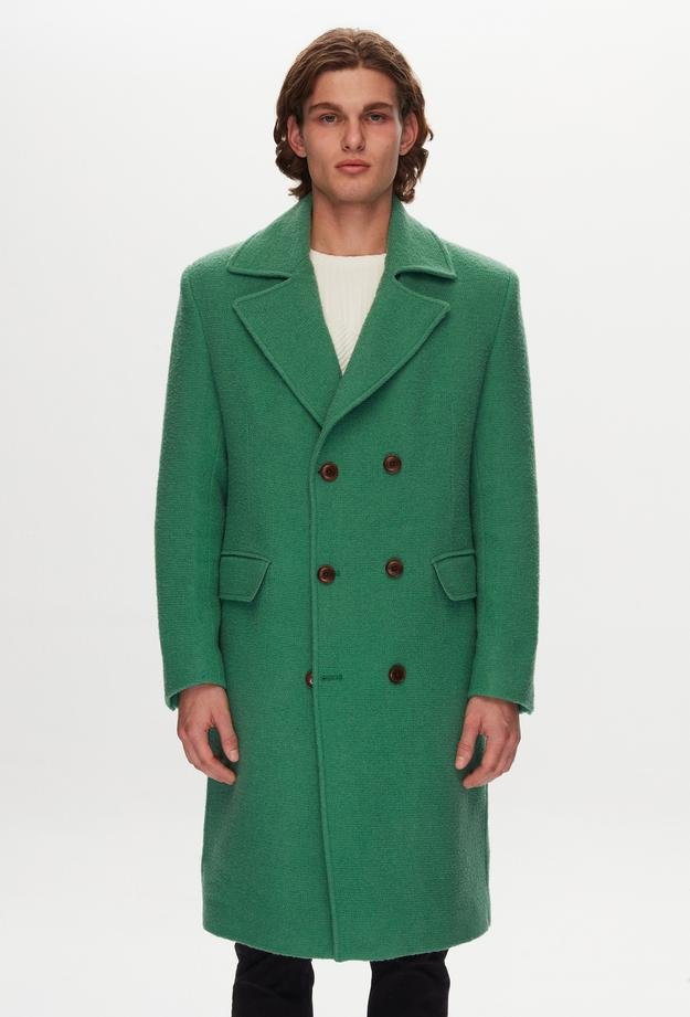 Tween Slim Fit Yeşil Yün-Poliamid Palto - 8683408516018 | Damat Tween