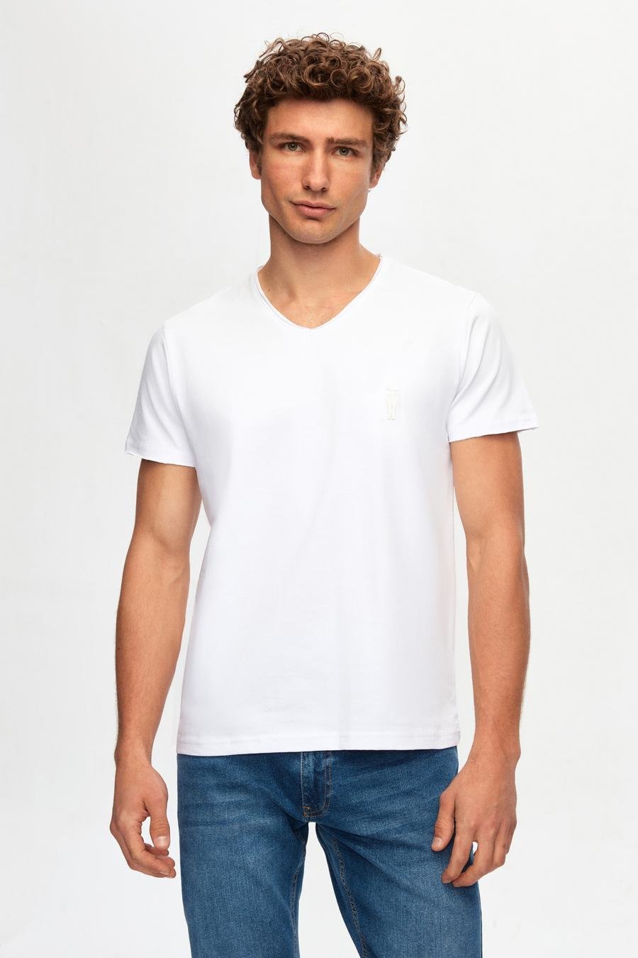 Twn Slim Fit Beyaz Düz Pamuklu Logo Baskılı T-Shirt - 8683218252731 | D'S Damat