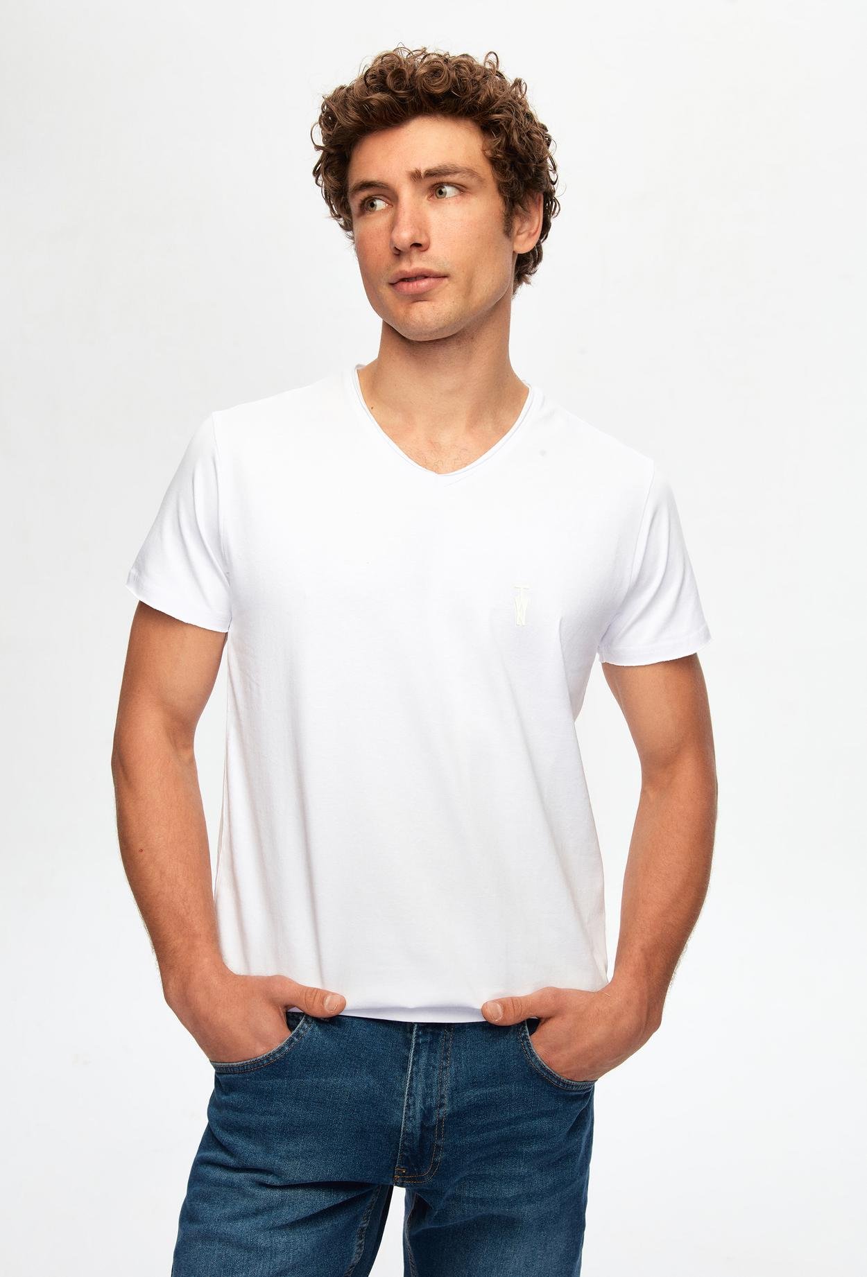 Twn Slim Fit Beyaz Düz Pamuklu Logo Baskılı T-Shirt