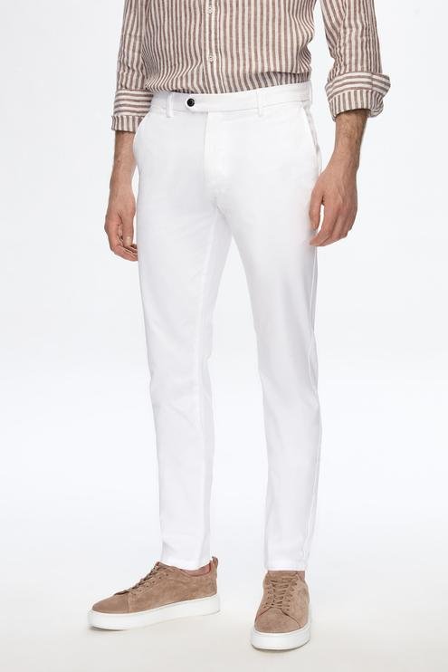 Damat Slim Fit Beyaz Bi Strech Pamuklu Beli İçten Lastikli Chino Pantolon - 8683408608980 | Damat Tween