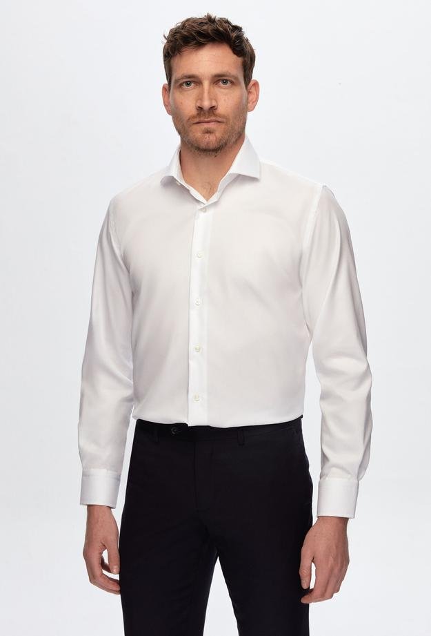 Damat Slim Fit Beyaz Armürlü Gömlek - 8683408644377 | Damat Tween