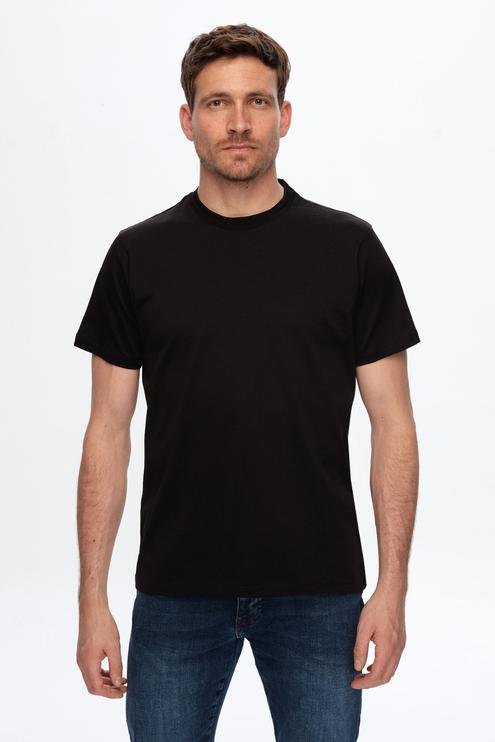 Damat Regular Fit Siyah Nakışlı Merserize T-Shirt - 8683408679379 | Damat Tween