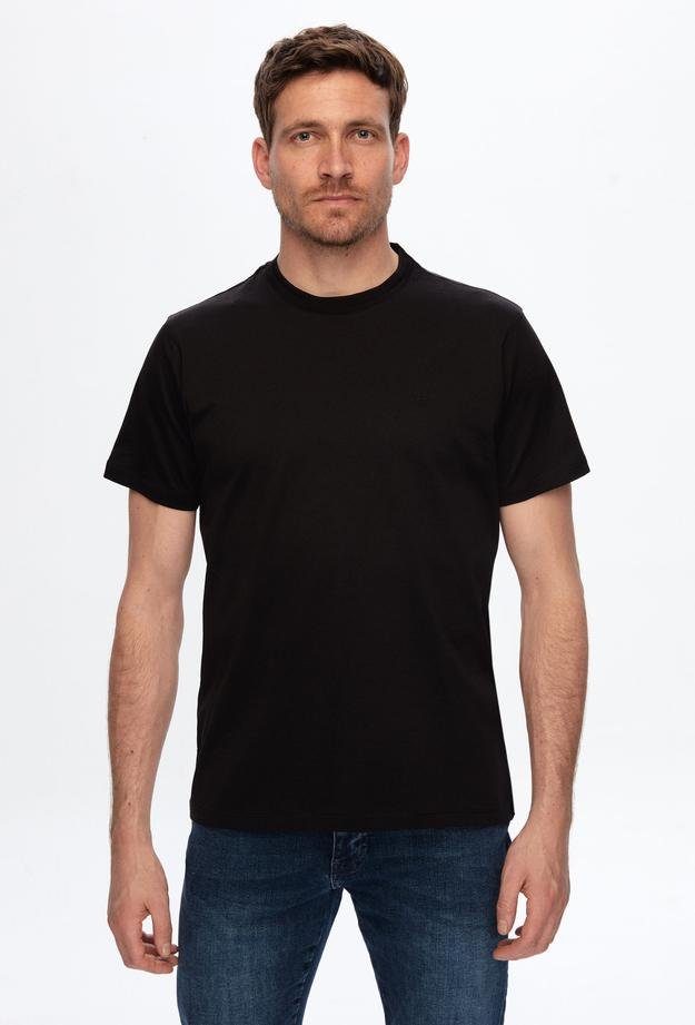 Damat Regular Fit Siyah Nakışlı Merserize T-Shirt - 8683408679386 | Damat Tween