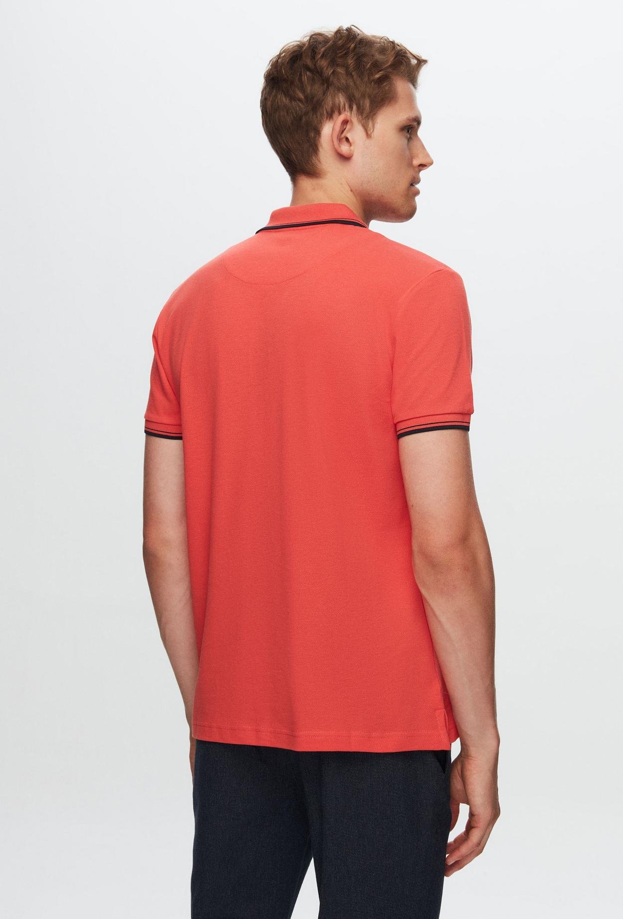 Twn Slim Fit Mercan Düz Örgü Pamuklu Logo Baskılı T-Shirt