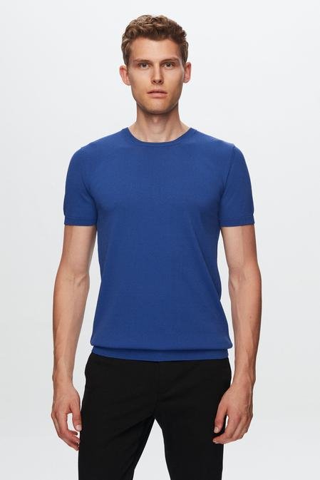 Twn Slim Fit Kobalt Düz Örgü Rayon Örme T-Shirt - 8683219041174 | D'S Damat