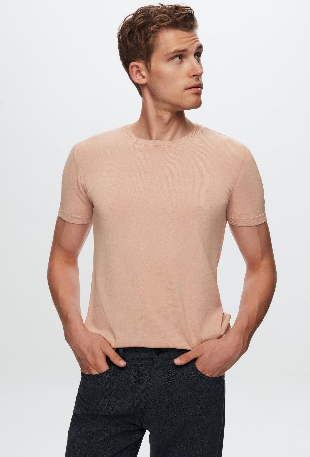 Twn Slim Fit Pudra Düz Örgü Rayon Örme T-Shirt