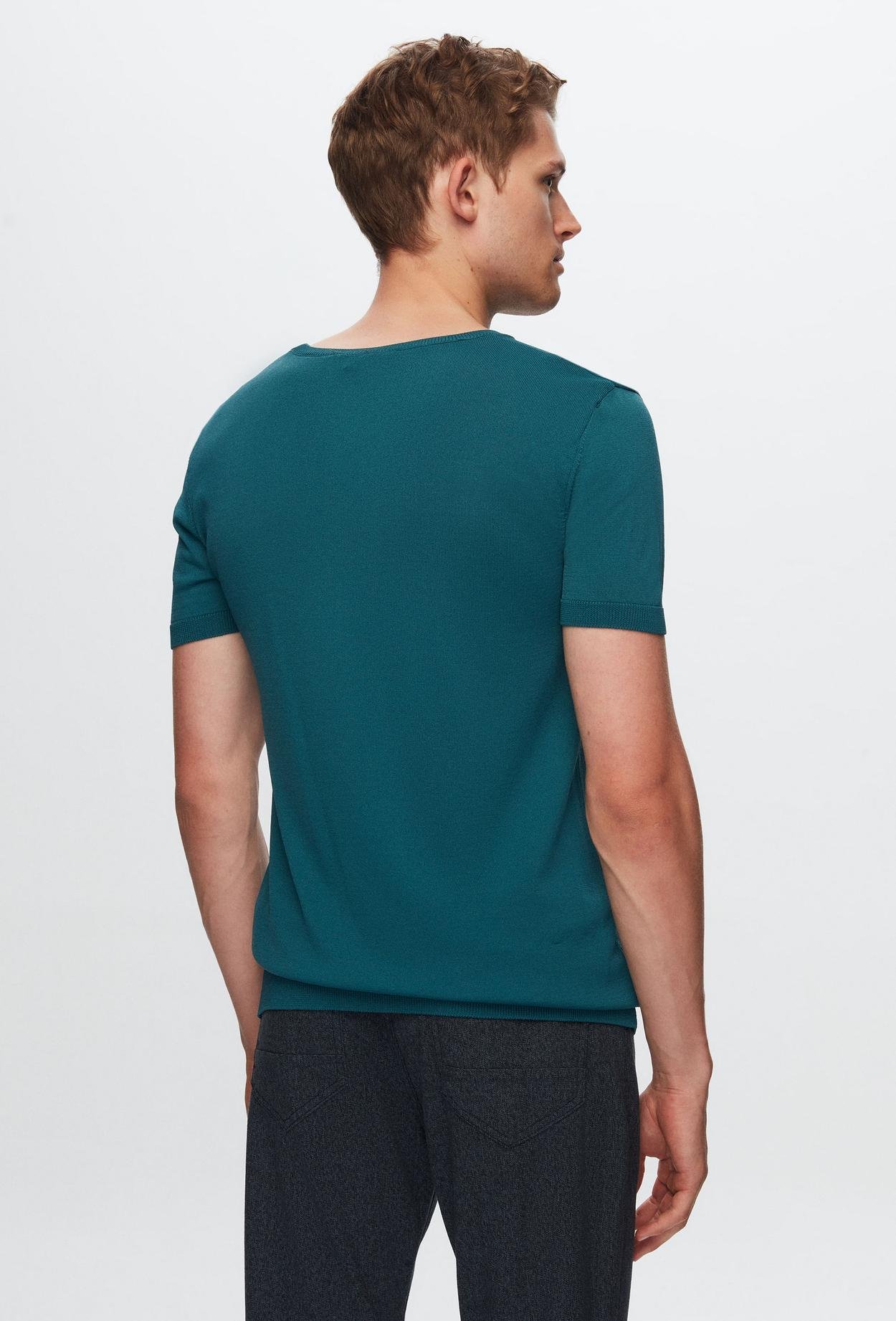 Twn Slim Fit Zümrüt Yeşili Düz Örgü Rayon Örme T-Shirt