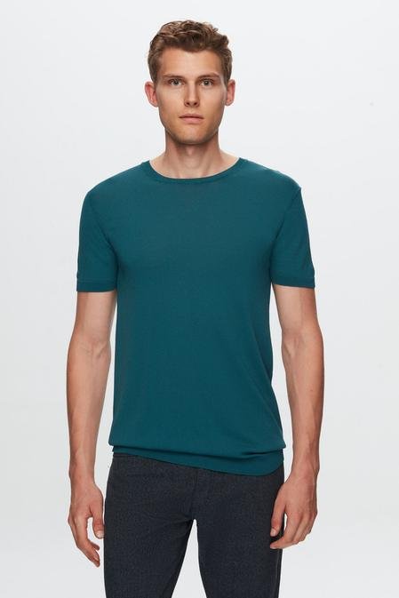 Twn Slim Fit Zümrüt Yeşili Düz Örgü Rayon Örme T-Shirt - 8683218253721 | D'S Damat