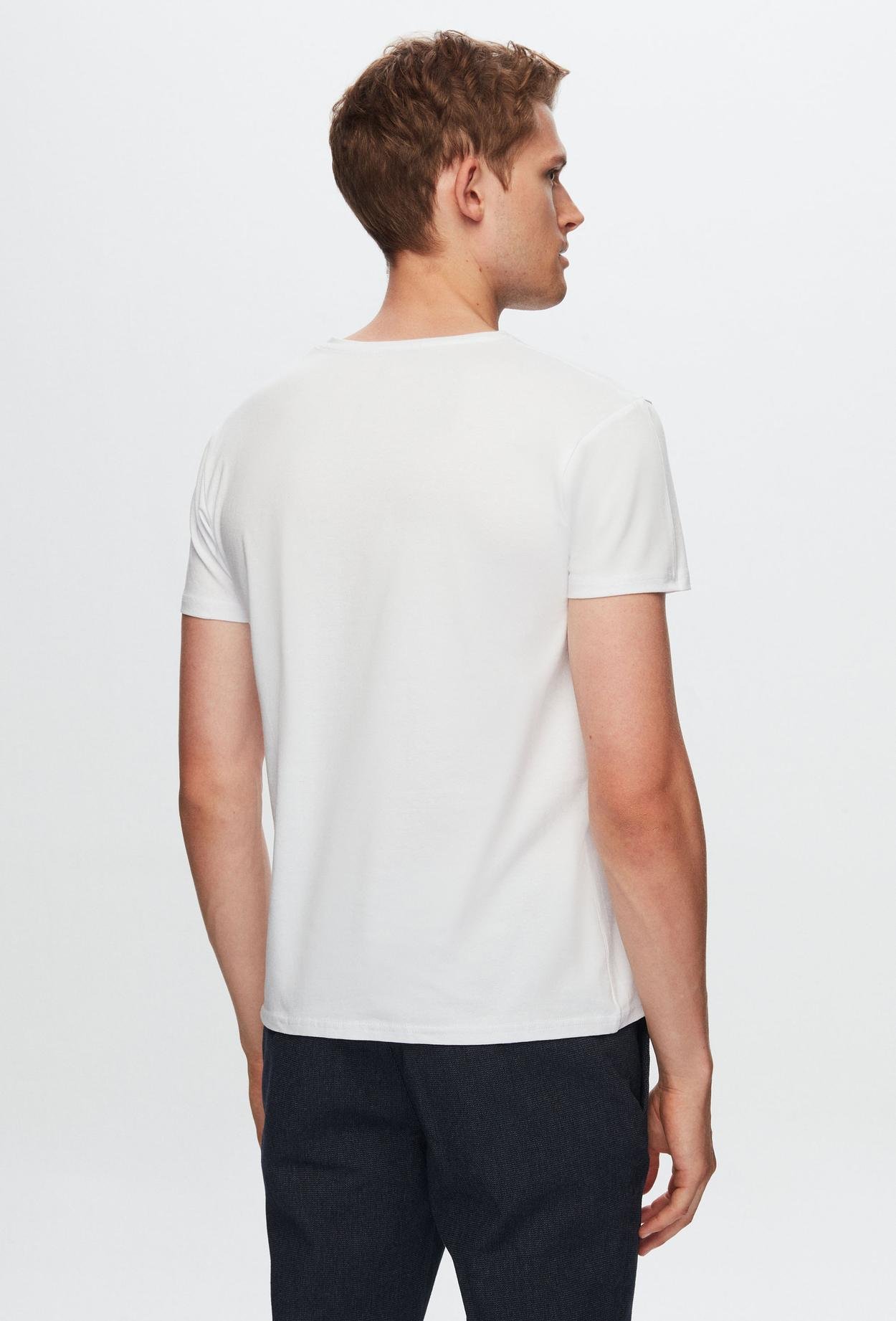 Twn Slim Fit Beyaz Düz Örgü Twn Logo Baskılı Strech Pamuklu T-Shirt