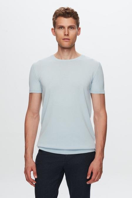 Twn Slim Fit Mavi Düz Örgü Rayon Örme T-Shirt - 8683218253547 | D'S Damat