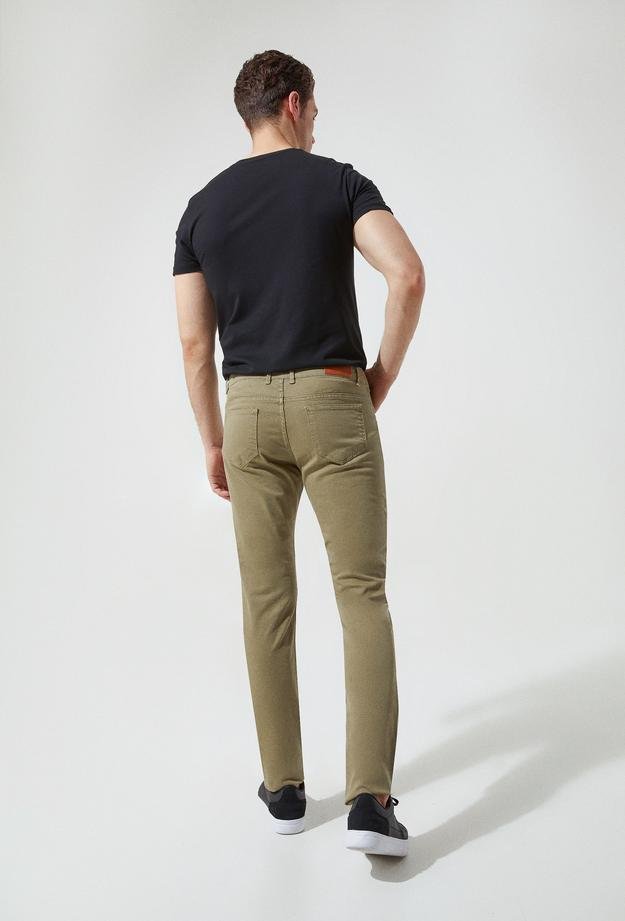 Twn Slim Fit Yeşil Armürlü Denim Pantolon
