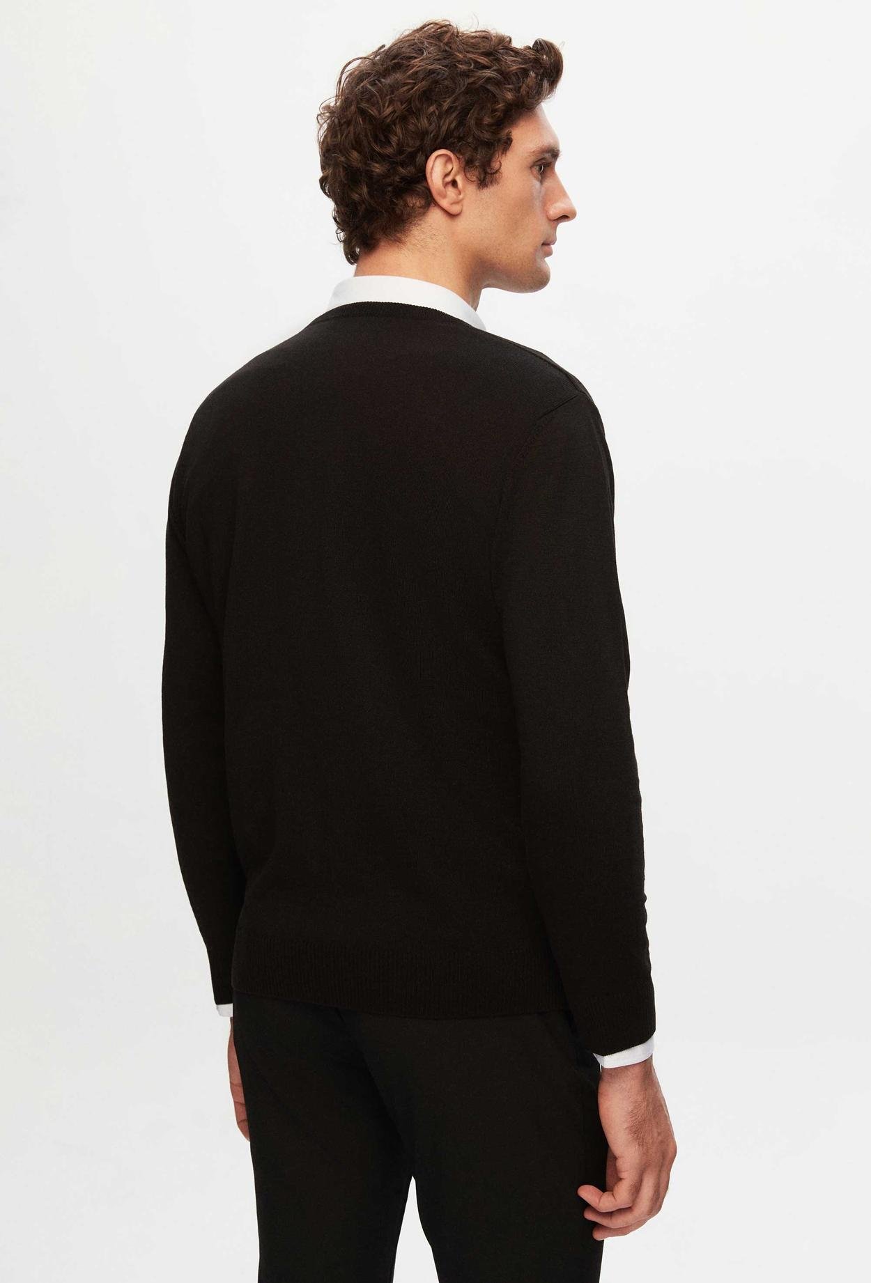 Ds Damat Slim Fit Siyah Pamuk Karışımlı 2'Li V Yaka Triko Ve Gömlek