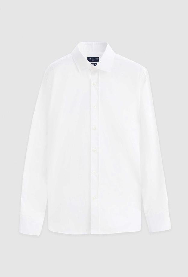 Ds Damat Regular Fit Beyaz Düz %100 Pamuk Non-Iron Gömlek