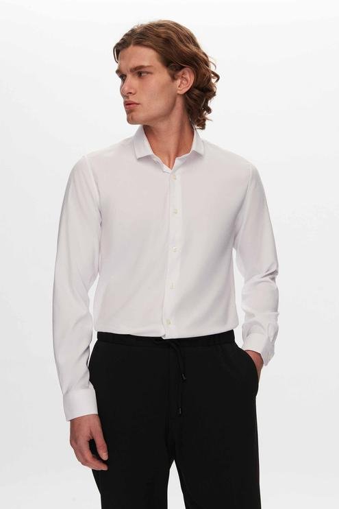 Tween Slim Fit Beyaz Düz Pamuklu Easy Care Gömlek - 8684478152311 | Damat Tween