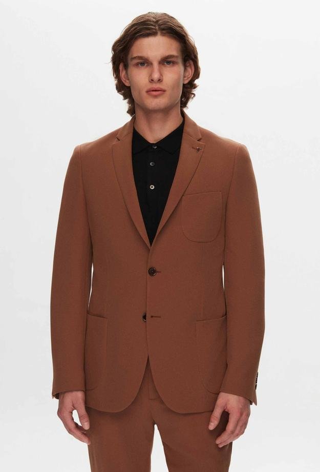Tween Slim Fit Kahverengi Düz Viskon Karışımlı Bi Stretch Takim Elbise - 8684478152526 | Damat Tween