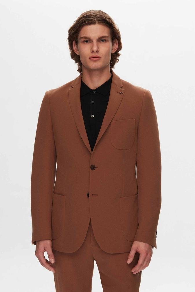 Tween Slim Fit Kahverengi Düz Viskon Karışımlı Bi Stretch Takim Elbise - 8684478152526 | Damat Tween