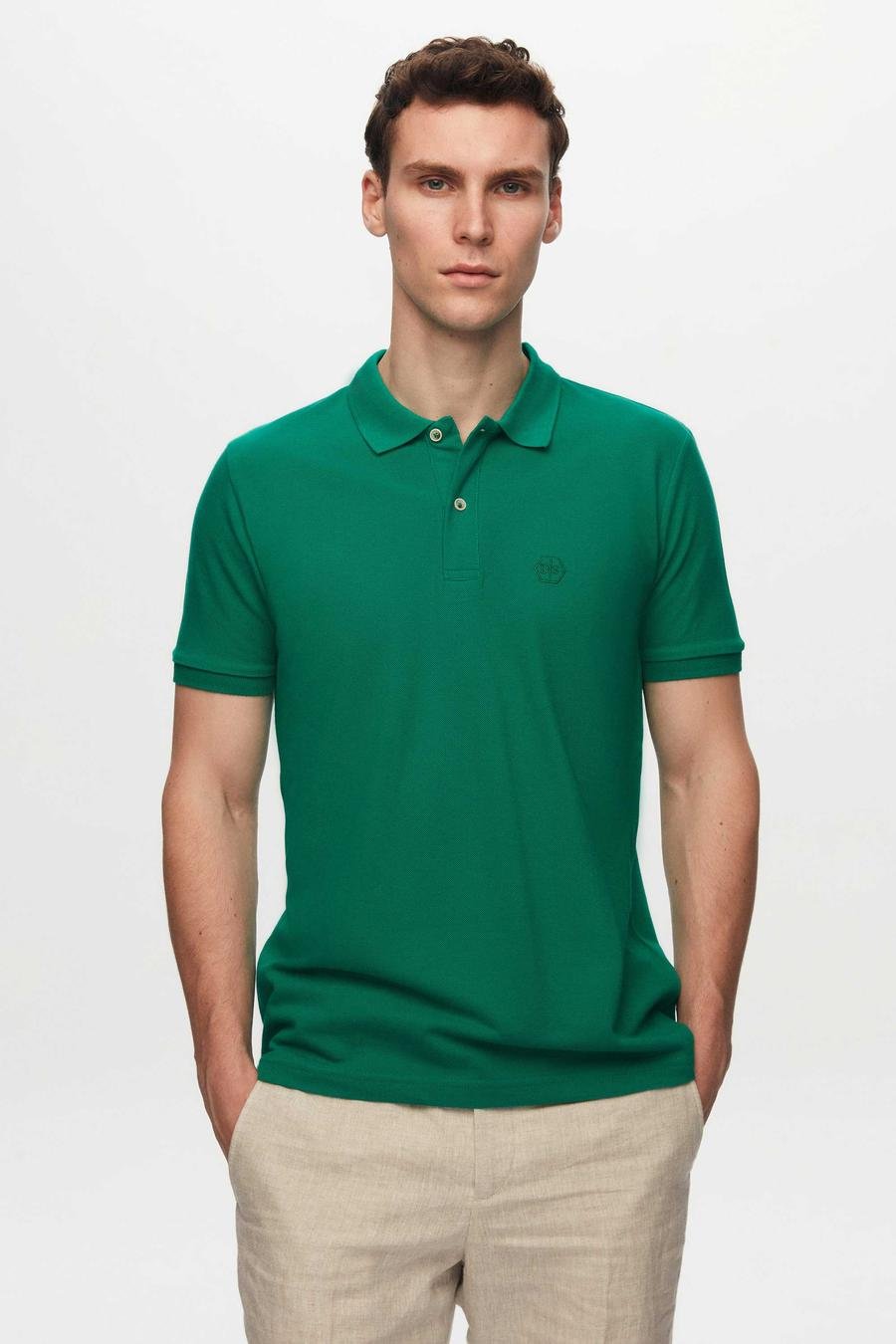 Ds Damat Regular Fit Yeşil %100 Pamuk Polo Yaka Nakışlı T-Shirt - 8682060786401 | D'S Damat