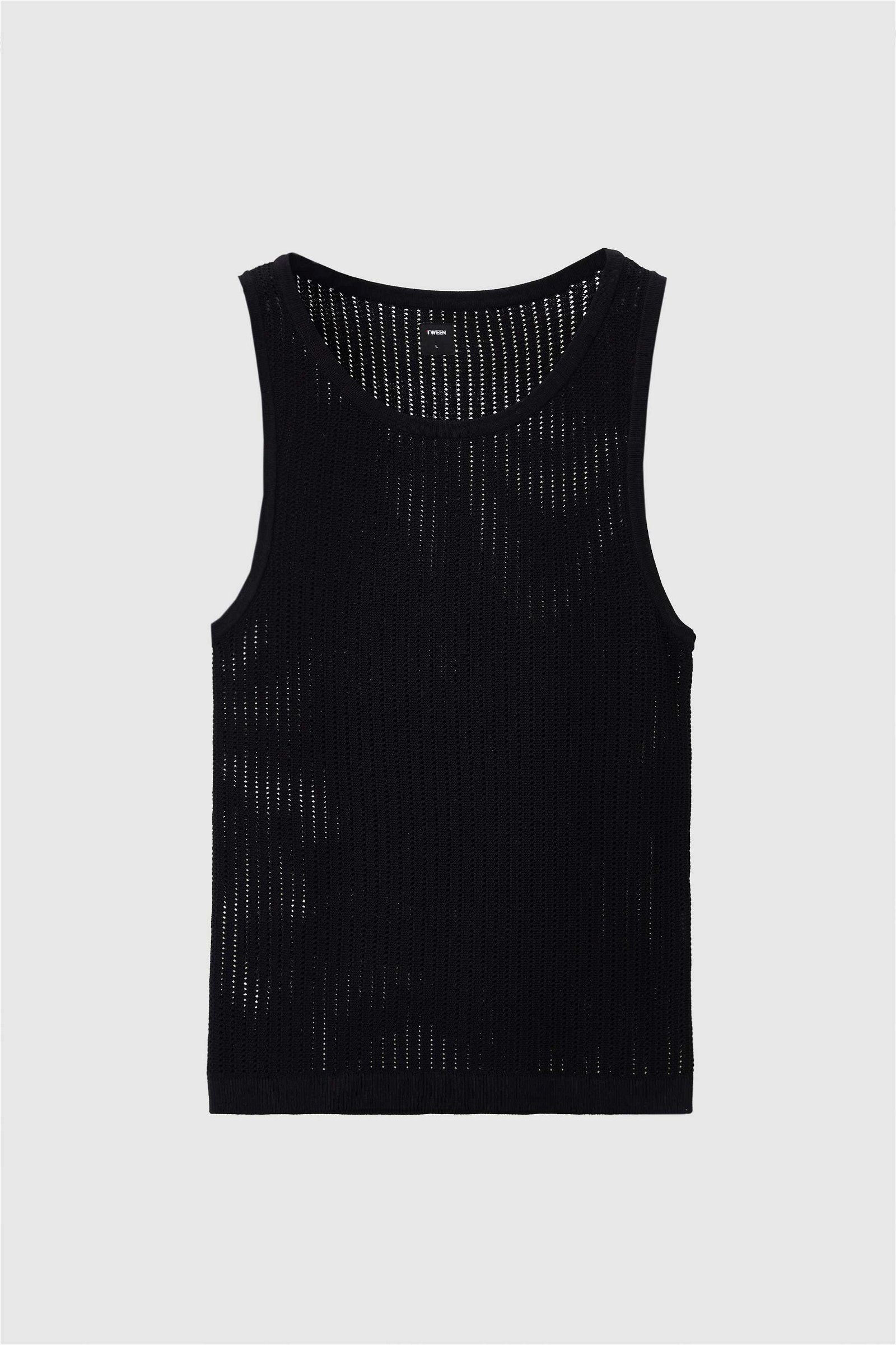 Damat Tween Tween Slim Fit Siyah Kafes Örgülü Fileli Rayon Triko T-Shirt. 6