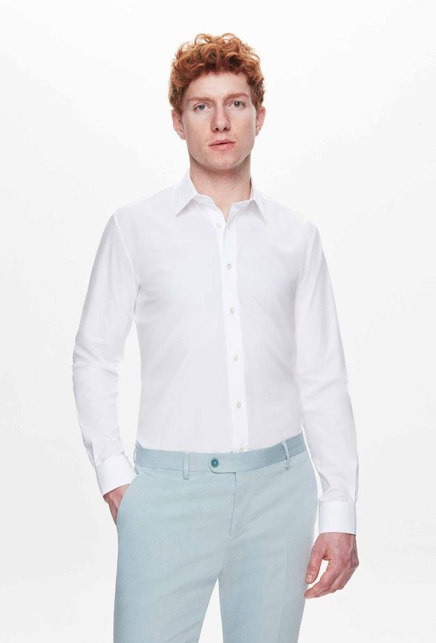 Tween Slim Fit Beyaz Düz Easy Care Gömlek - 8683408602735 | Damat Tween